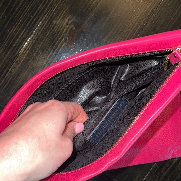 EUC Jennifer Haley Hot Pink Leather Fold Over Clutch - Picture 6 of 10